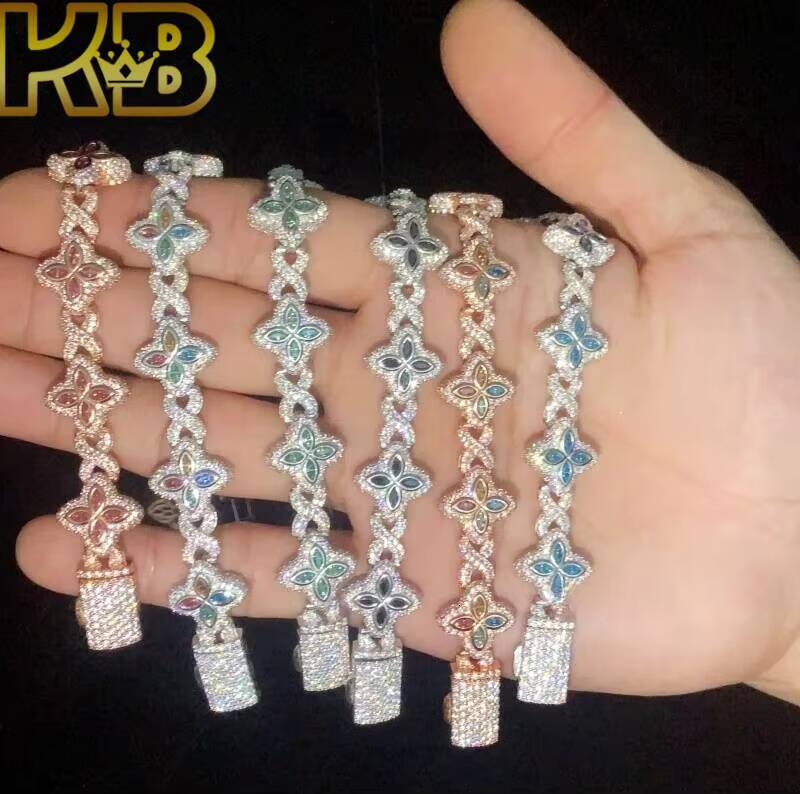 Best Selling Moissanite Diamond 925 Sterling Silver Rhodium Plated Moissanite Bracelet Men Cuban Link Bracelet