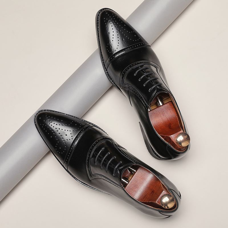 20411 Blok Business Men's Shoes Color blocked Pointed British Leather Shoes Suitable for Office Shoes Wedding Shoes