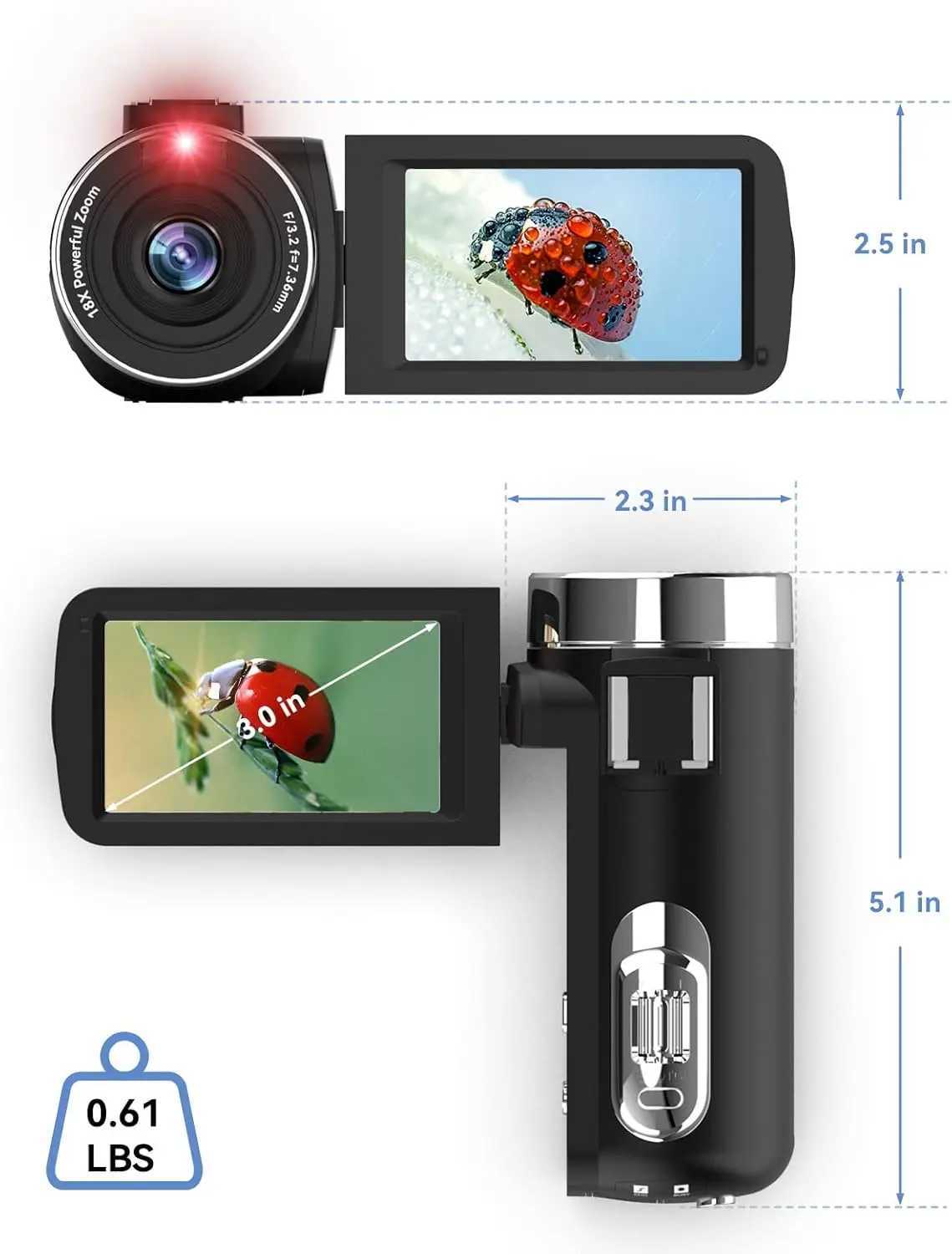 4k Video Camera Camcorder with 18X Digital Zoom 48MP Vlogging Camera for YouTube 3.0-inch IPS 270 Rotating Touchscreen Microphone X250804