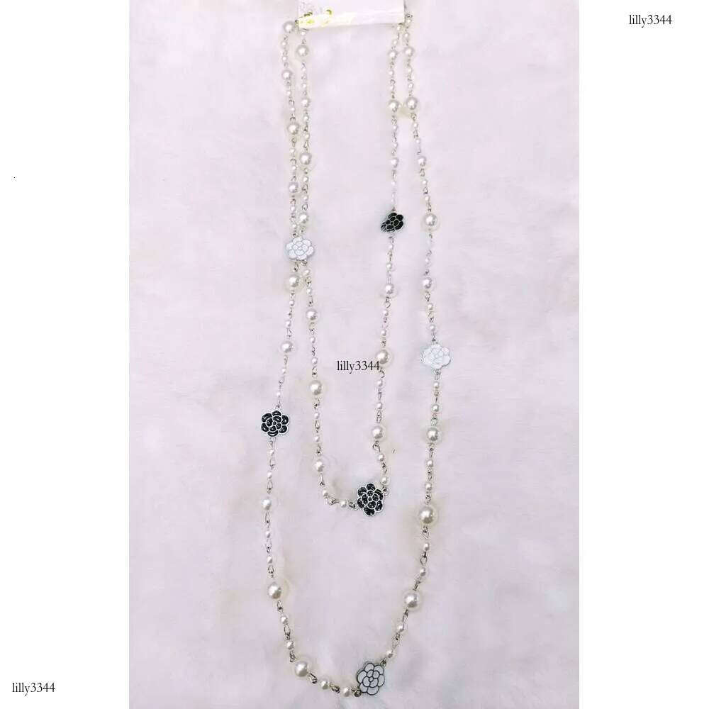 DHcollections NK-123 Oil Drip Rose Flower Style Pearl Layerable Long Sweater Chain Necklace Jewelry Wholesale