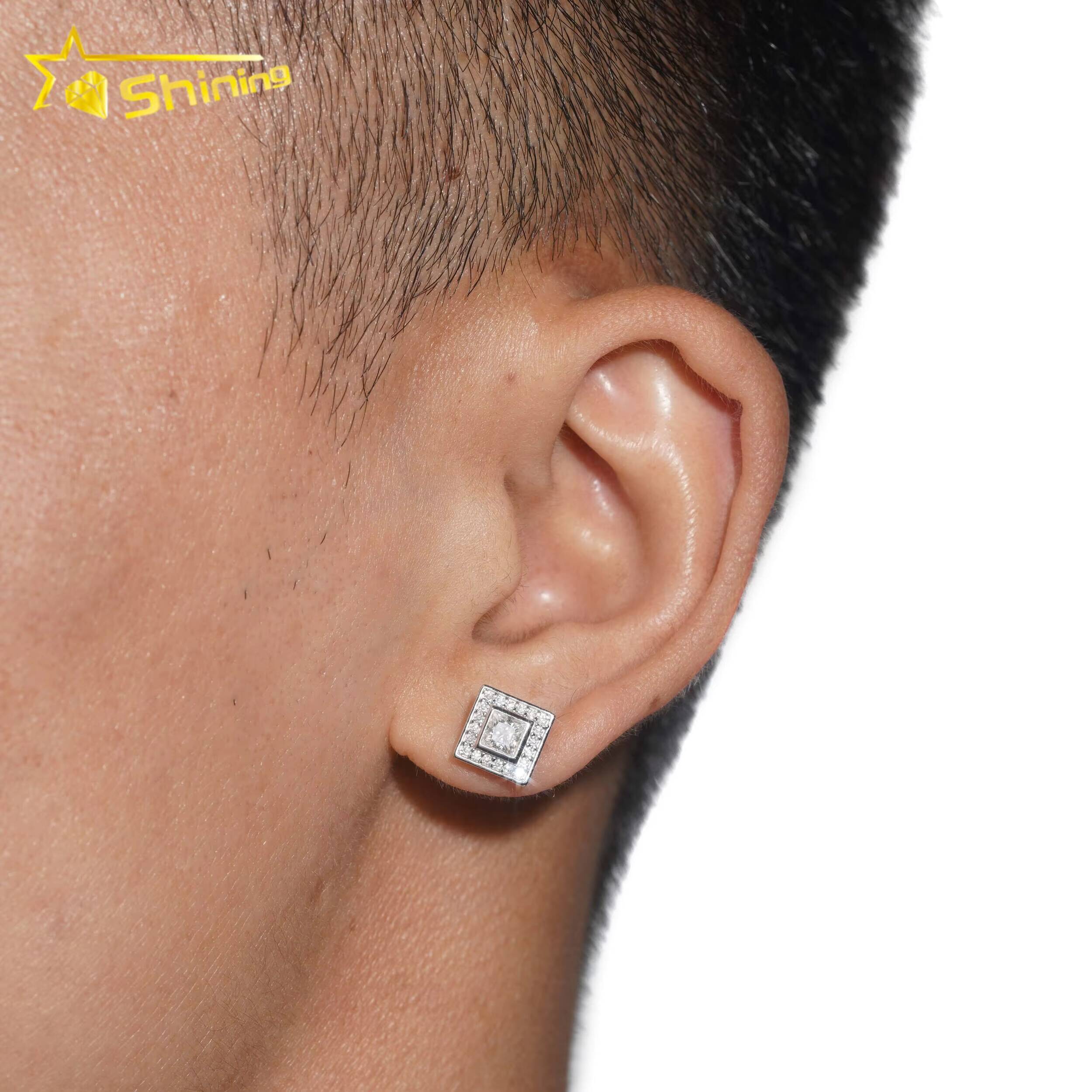 New Arrivals Top Quality Square Princess Cut Stud Earring 925 Sterling Silver Moissanite Diamond Earrings