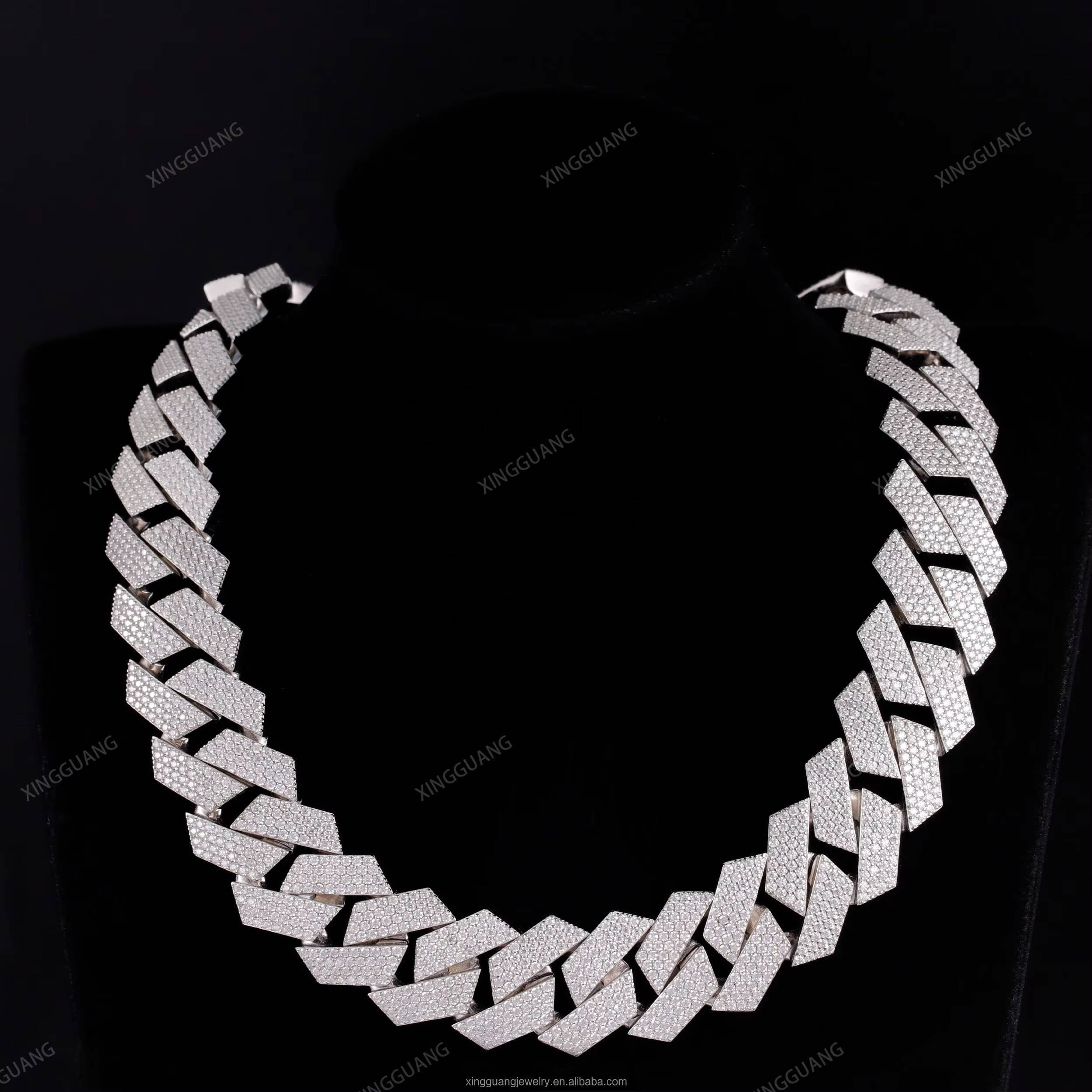 High Quality in Stock Moissanite Cuban Link Chain 4row 24mm White Gold 925 Sterling Silver Iced Out Moissanite Cuban Chain