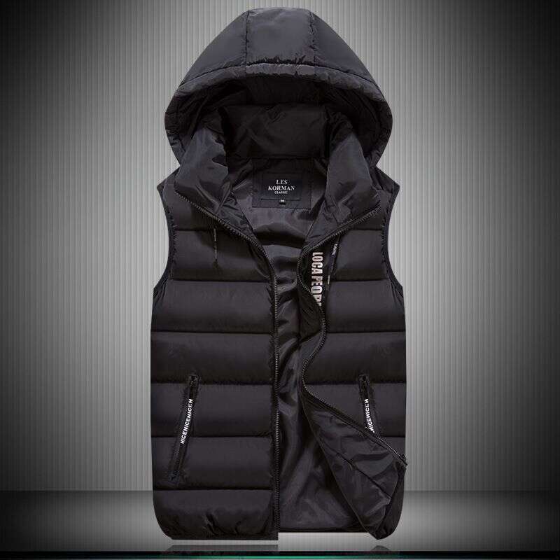 New Warm Cotton Vest For Men In Autumn And Winter, Detachable Hat, Short Student Work Clothes, Vest, Shoulder, Oversized