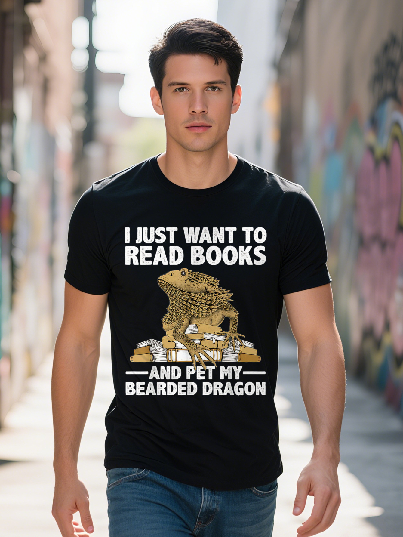 Cute Bearded Dragon For Men Women Zoology Reptile Book Lover T-Shirt Cotton e0bbf
