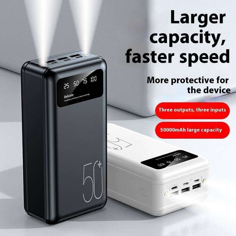 50000Mah Solar-Ready Power Bank With PD Fast Charge, 3 USB Ports, Custom - Portable Outdoor Charger For Camping, Travel, Emergency Backup