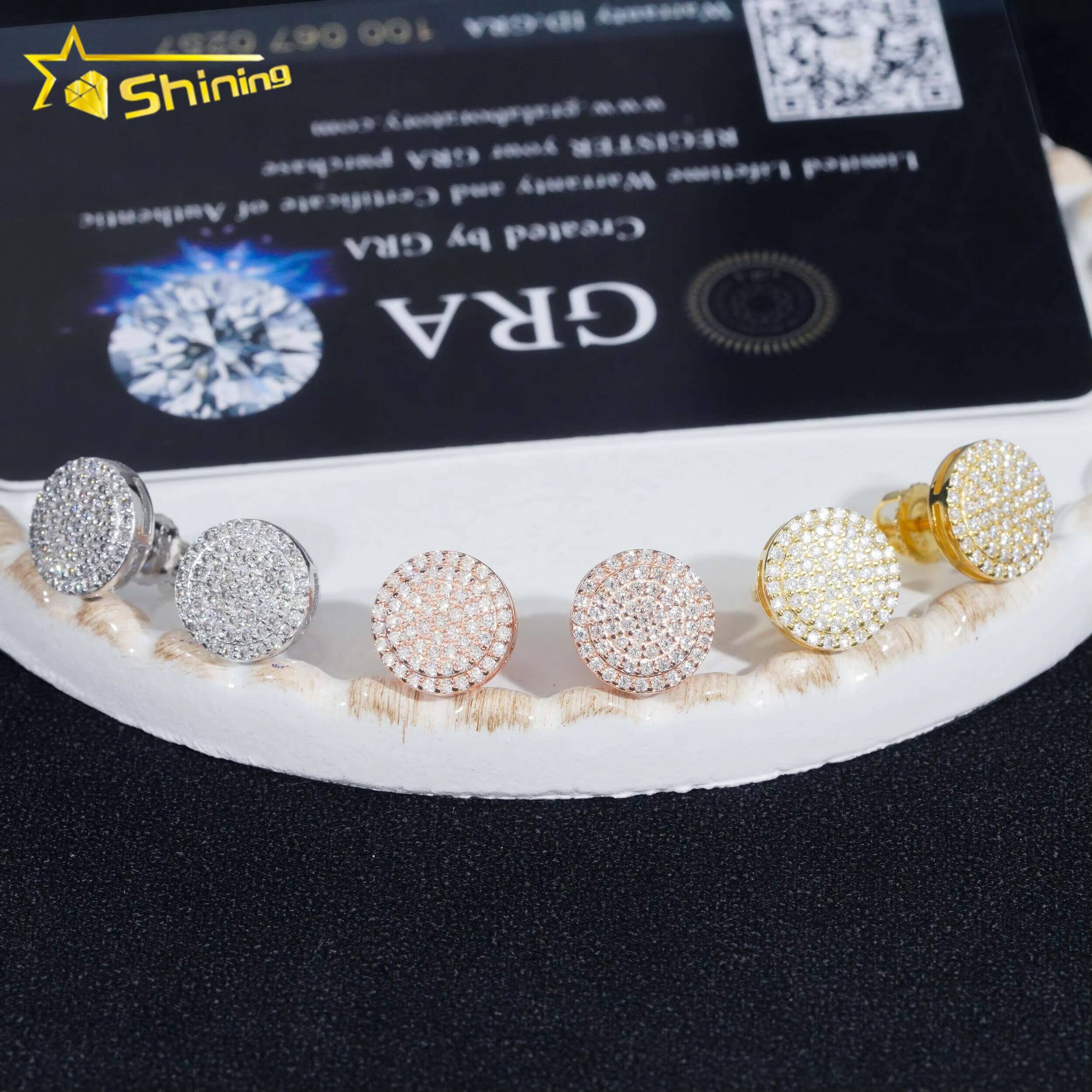 Hot Sale Iced Out Jewelry Hip Hop 925 Sterling Silver Mens Round Diamond Moissanite Stud Earring