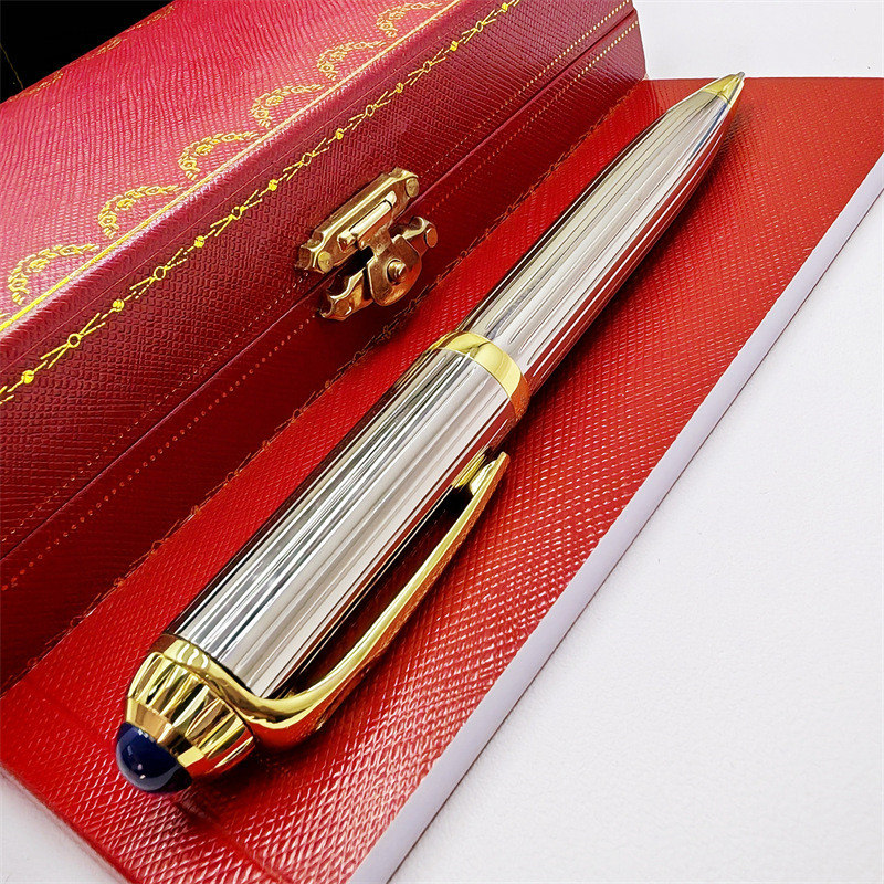 Silver Gold With Grid Design Ca Ballpoint Pens Writing Stationery School Office Supplies Ink Smooth Ball Pens