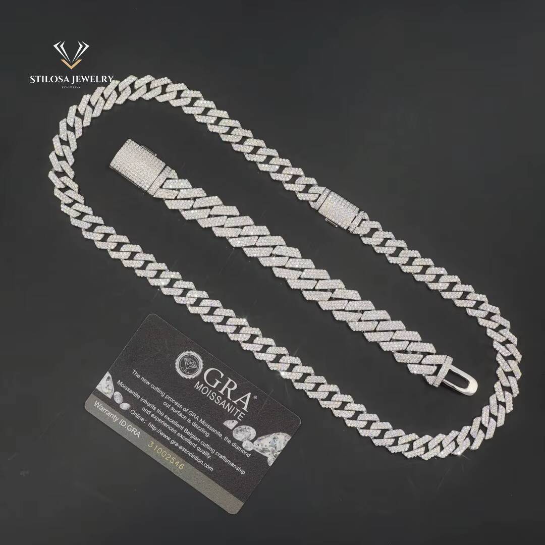 Hip Hop Necklace16 18 20 22 24 Inches 12mm Moissanite Necklace Hip Hop Jewelry Miami Cuban Chain 925 Silver Fashion Jewelry