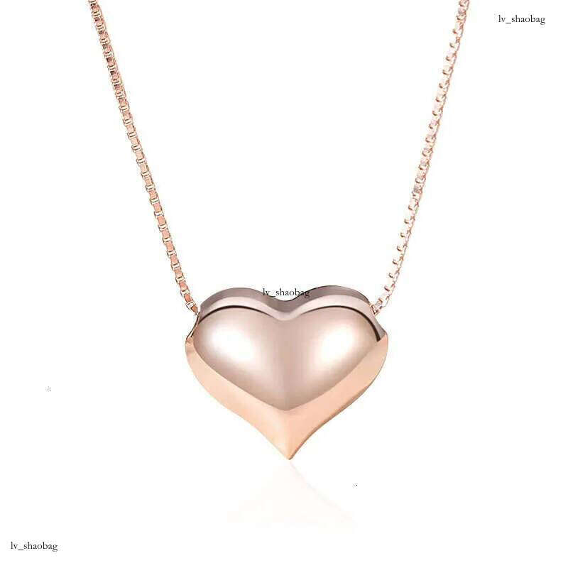 DHcollections S Sier Three Dimensional Heart Necklace Minimalist Polished Clavicle Chain Smooth High End Style Jewelry for Women