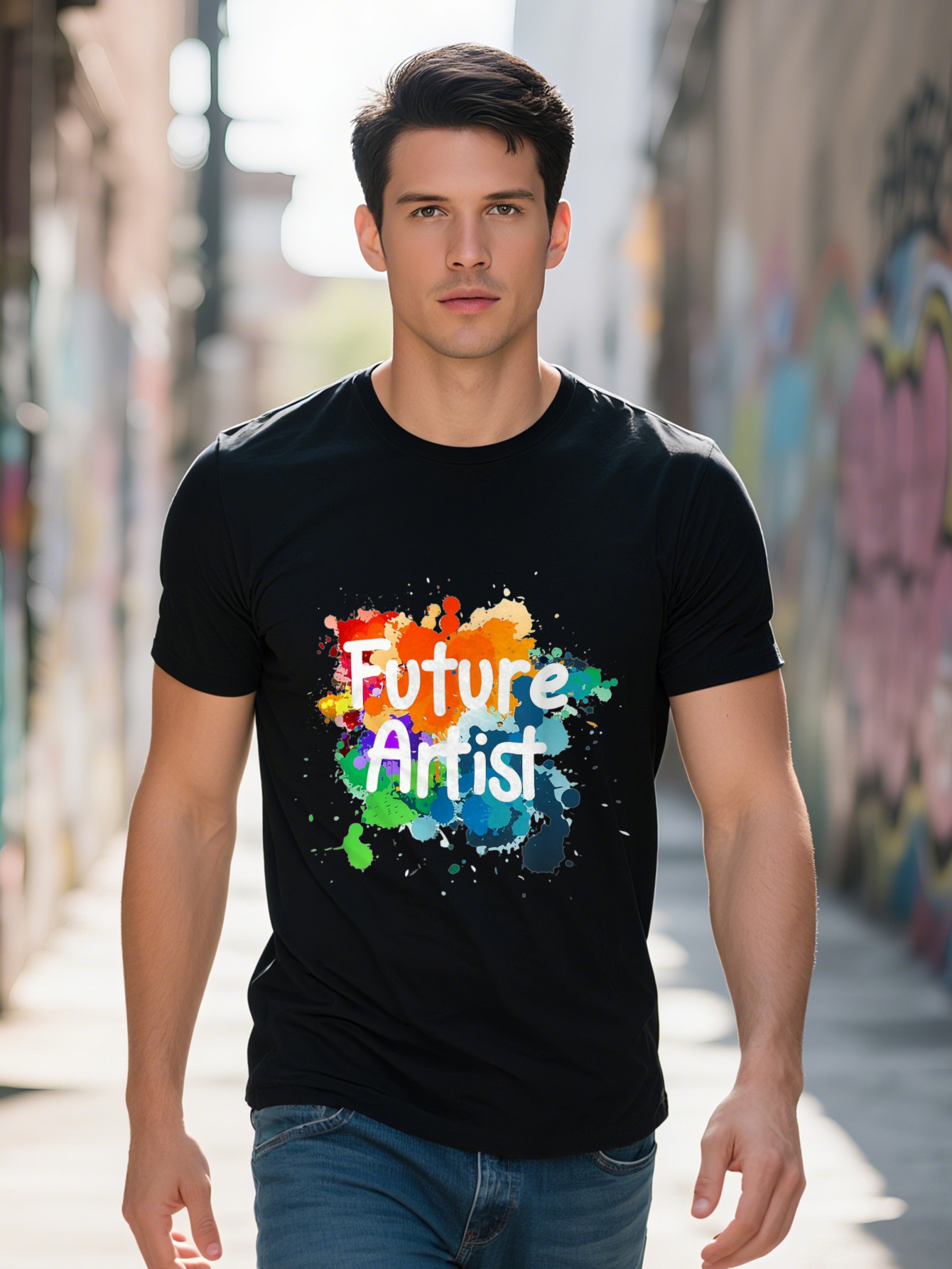 Men s Future Artist Watercolor Paint Splash Design T Shirt Cotton Fun Gift Art Lovers Round Neck Tee Vibrant ae1a2