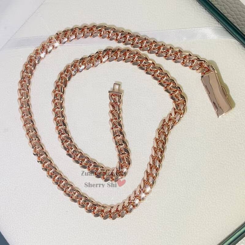 Zuanfa Jewelry Sterling Silver 925 Plain Cuban Necklace Iced Out 8MM Rose Gold Name Cuban Chain