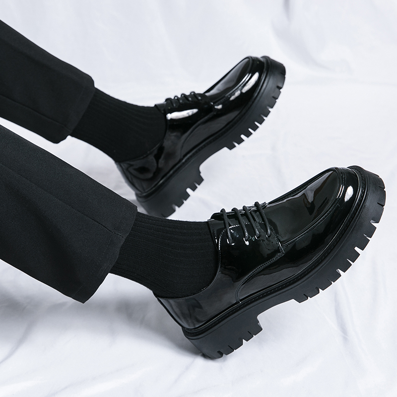 21289- Casual British style versatile height increasing round head business suit black thick soled Korean version men's leather shoes