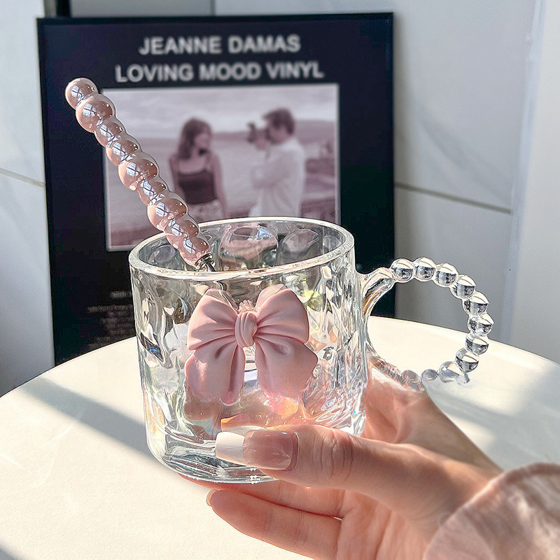 Big Ear Bow Glass Niche Design Ins Style Mug High-Value Water Coffee Milk Cup