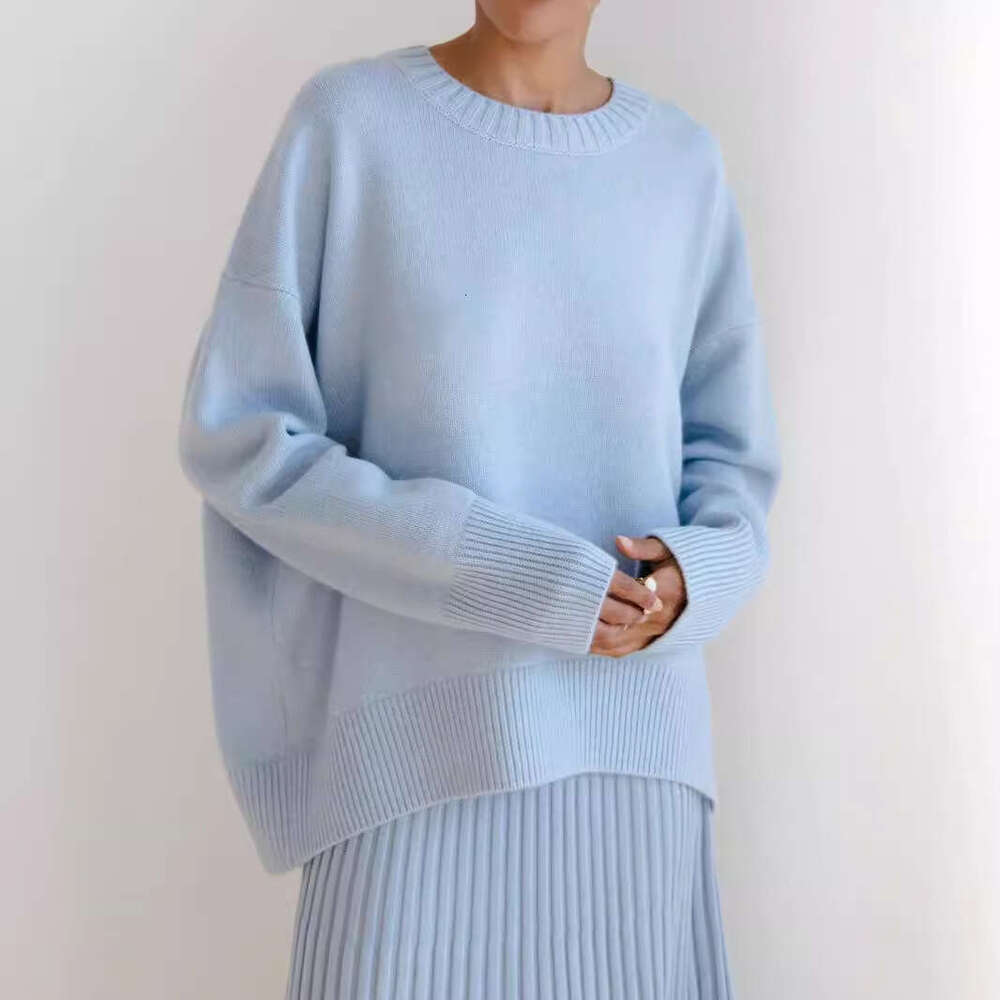 Autumn And Winter Russian Women's Knitted Round Neck Solid Color Loose Sweater B5 b7