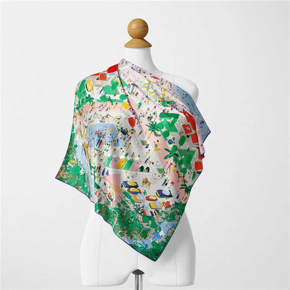 100% Twill Silk Scarf Wen Resort Print Square Scarves Wraps Bandana Small Hijab Silk Foards Tie Band Neckerchief 53CM X250804