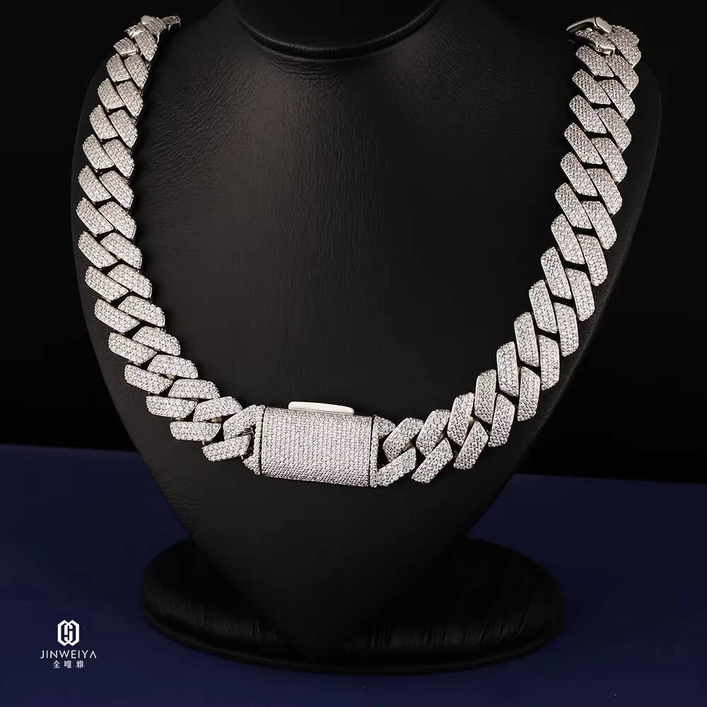 18mm 4-Row Zircon S925 Pure Silver Laboratory-Grown Ice-Cooled Hip-Hop Jewelry Cuban Mens Fine Chains Necklace