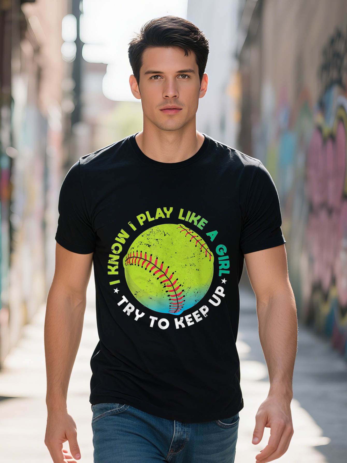 Softball Inspired Men's T-Shirt Cotton Lightweight Funny I Play Like a Girl Fastpitch Pitcher Design Perfect c3baa 4d260