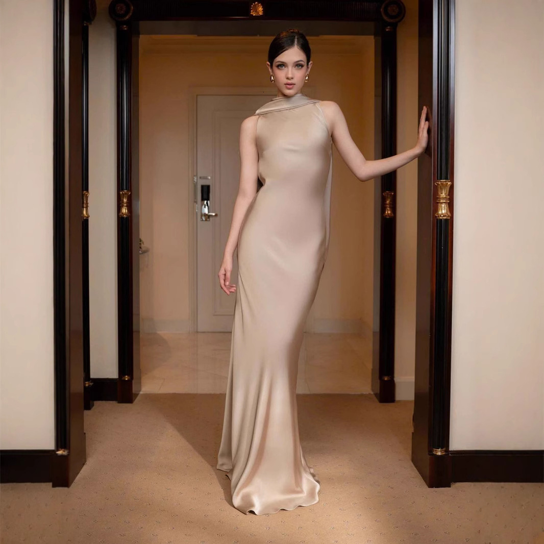 2025 Summer trend New INS Style Elegant Satin Evening Dress European and American Sexy Long Dress New Designer Dress