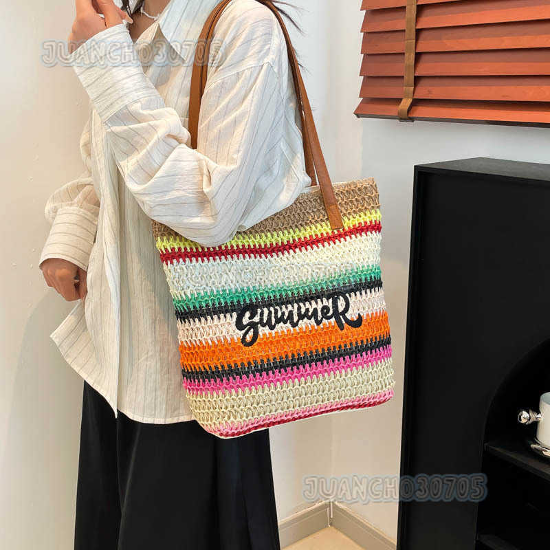 2025 New Style Straw Woven Bag for Women Large Capacity Shopping Bag Striped Beach Bag Artistic Lightweight Tote Bag H250804