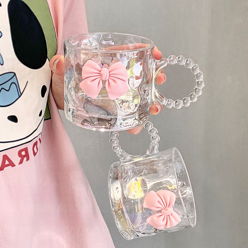 Big Ear Bow Glass Niche Design Ins Style Mug High-Value Water Coffee Milk Cup