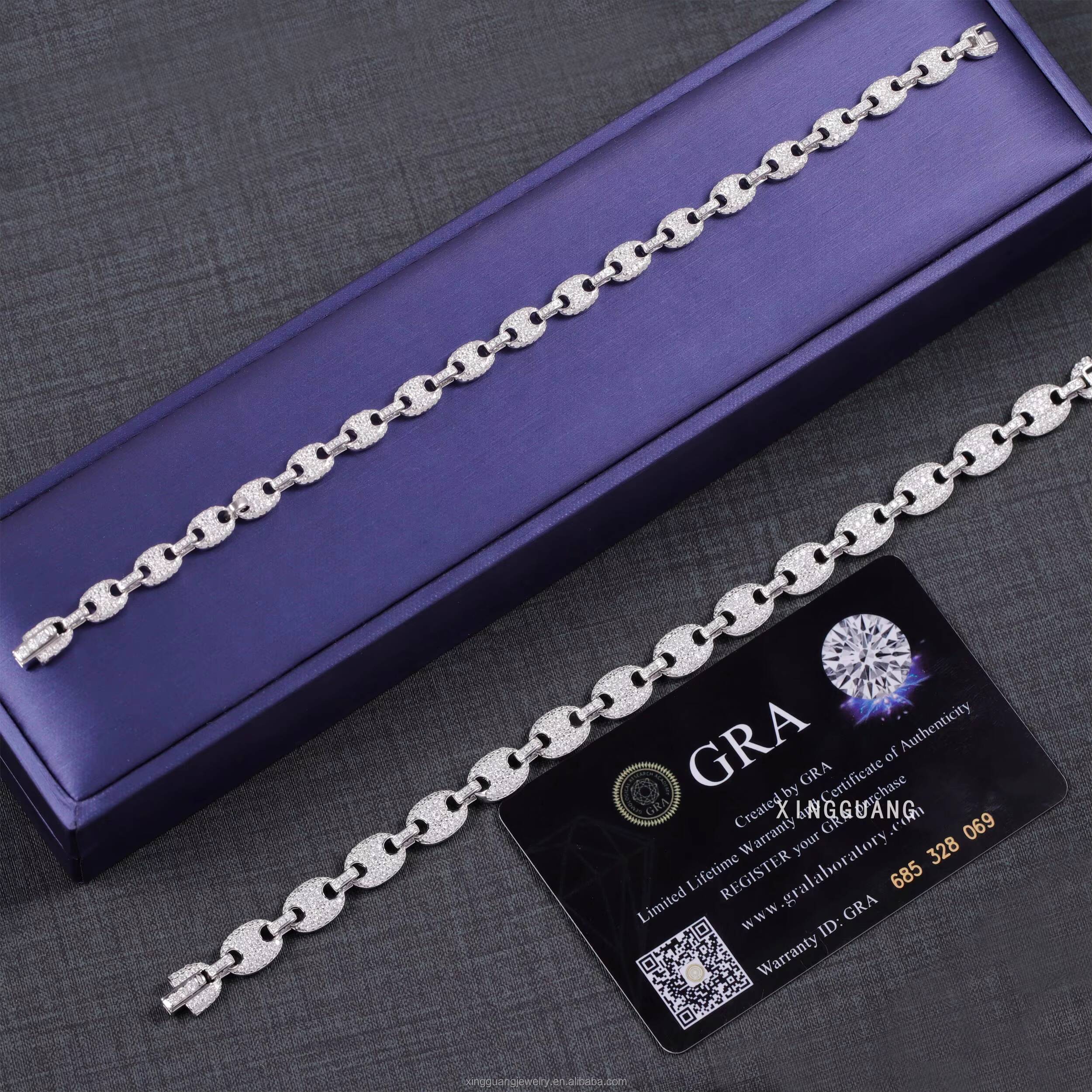Hip Hop 6mm 8mm Wide Bracelet S925 Silver 18K Gold Plated VVS Moissanite Diamond Bracelet with GRA Certificate
