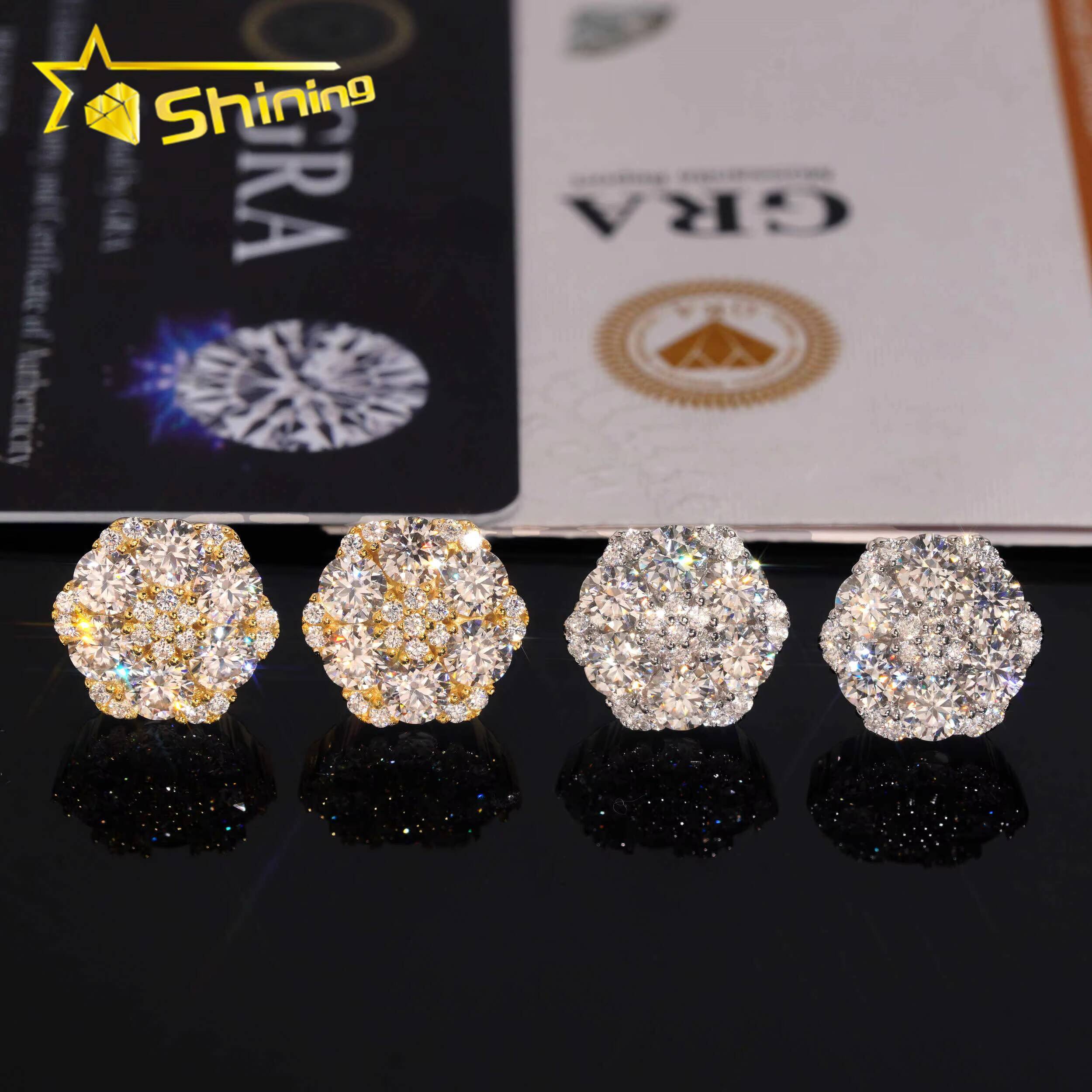 Hip Hop 925 Sterling Silver Men Women Cluster Earrings Iced Out Flower Moissanite Stud Earrings USA Warehouse Fast Delivery