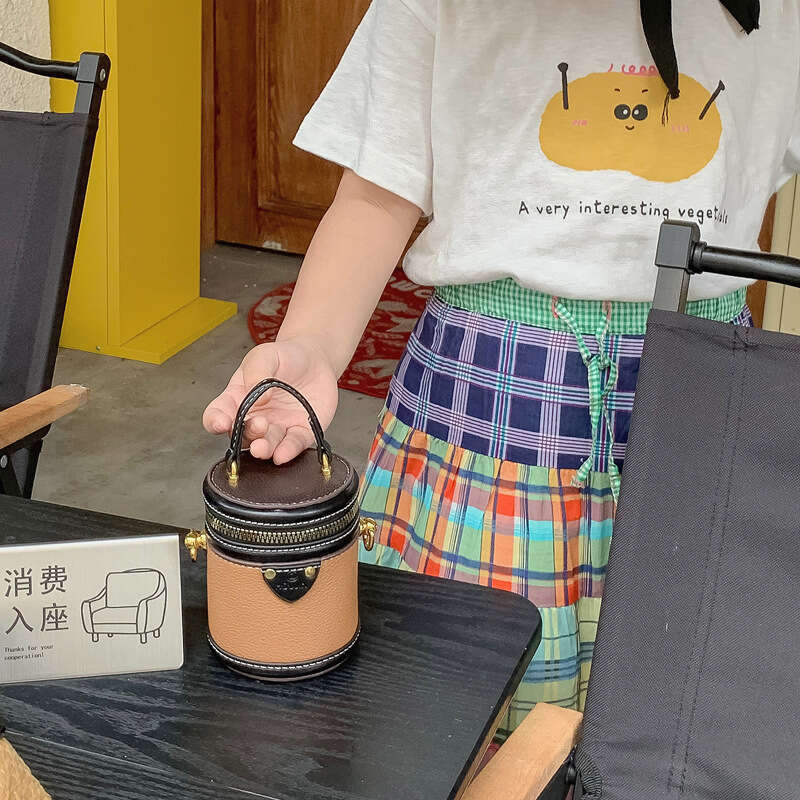 Mini Patchwork Color-Block Princess Bag for Girls, New Exquisite Cylinder Bag, Fashionable Chain Fortune Bucket Coin Purse