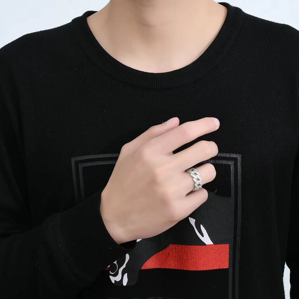 New Hip Hop Ring 14K Gold Plated Jewelry Fashion Diamond Ring Bling Iced Out CZ Cuban Chain Ring Hip Hop Jewelry for Men