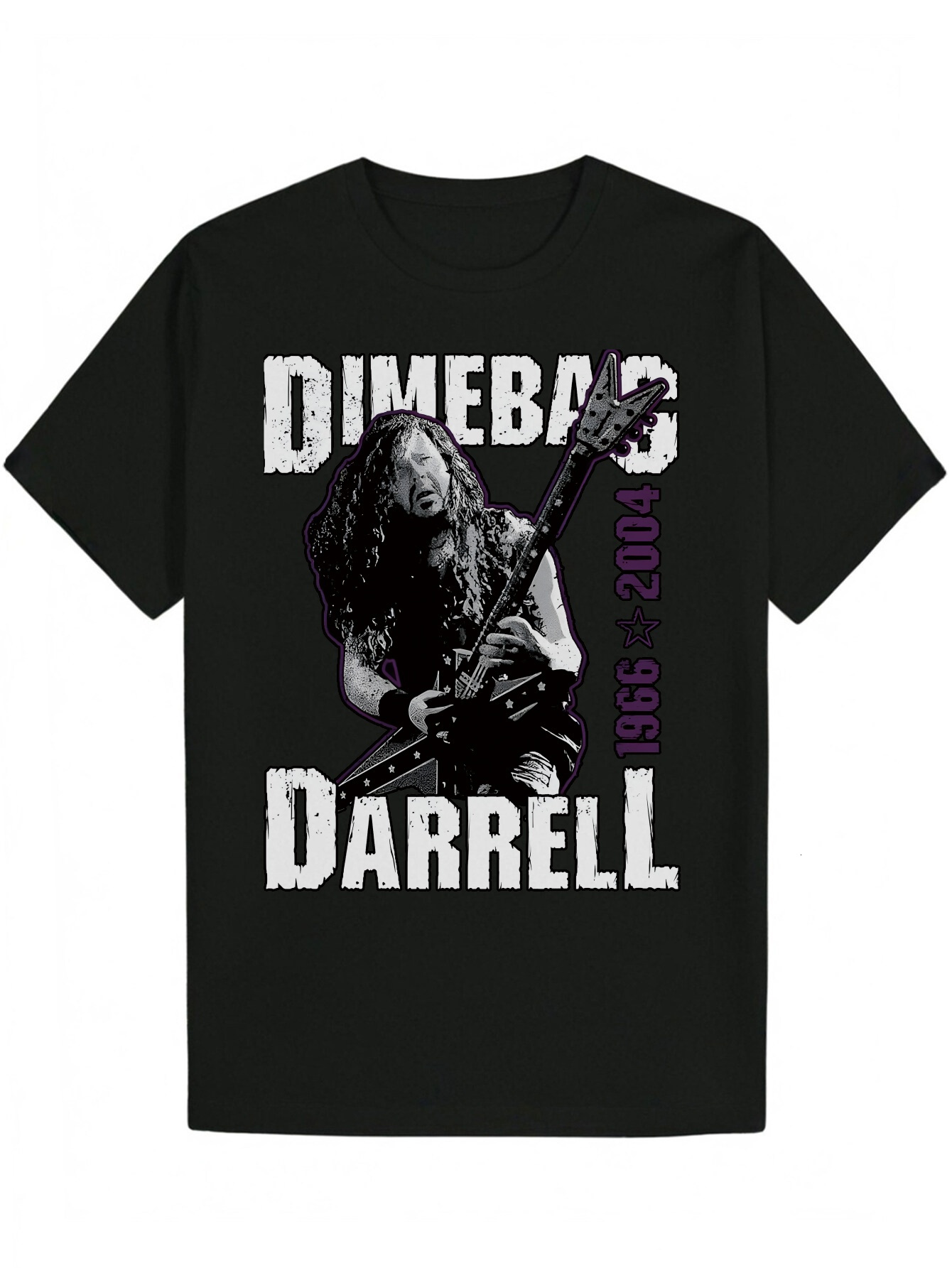 Men's Dimebag Darrell Graphic - Black Rock Band T-Shirt with Purple Letters, Lightweight Polyester Crew Neck Summer Casual Shirt, Machine Washabl