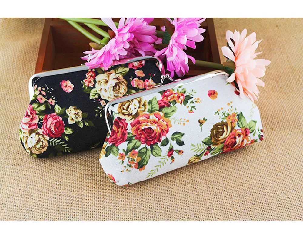 13995CM Long Rose Flower Printed Microvelvet Coin Wallet Handbag Canvas Money Card Holder Wallet Pouch Key Bags Wholesale G250802