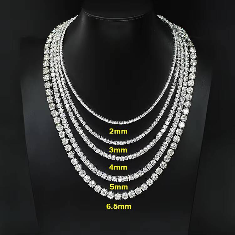 XingGuang Wholesale Hip Hop Men Women Gra Certified 925 Silver Jewelry 2mm 3mm 4mm 5mm Diamond Mossanite Tennis Necklace Chain