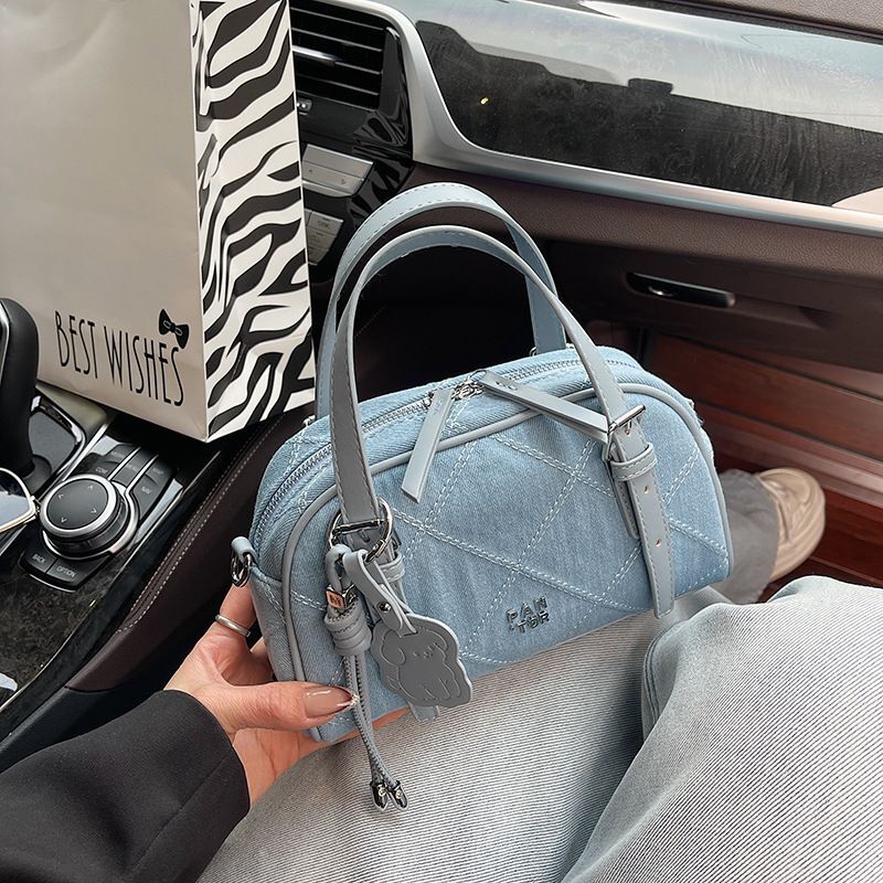 Women's Bags Niche Design Dia Embroidery Light Blue Denim Female Hand Held Shoulder Crossbody Pillow Bag