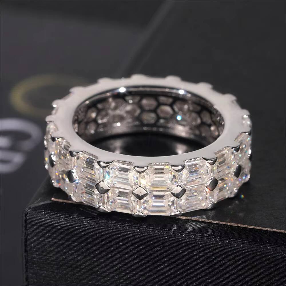 Hip Hop Jewelry Baguette Moissanite S925 Two Row Hip Hop Ring Factory Price Rapper Ring Iced Out Ring for Man