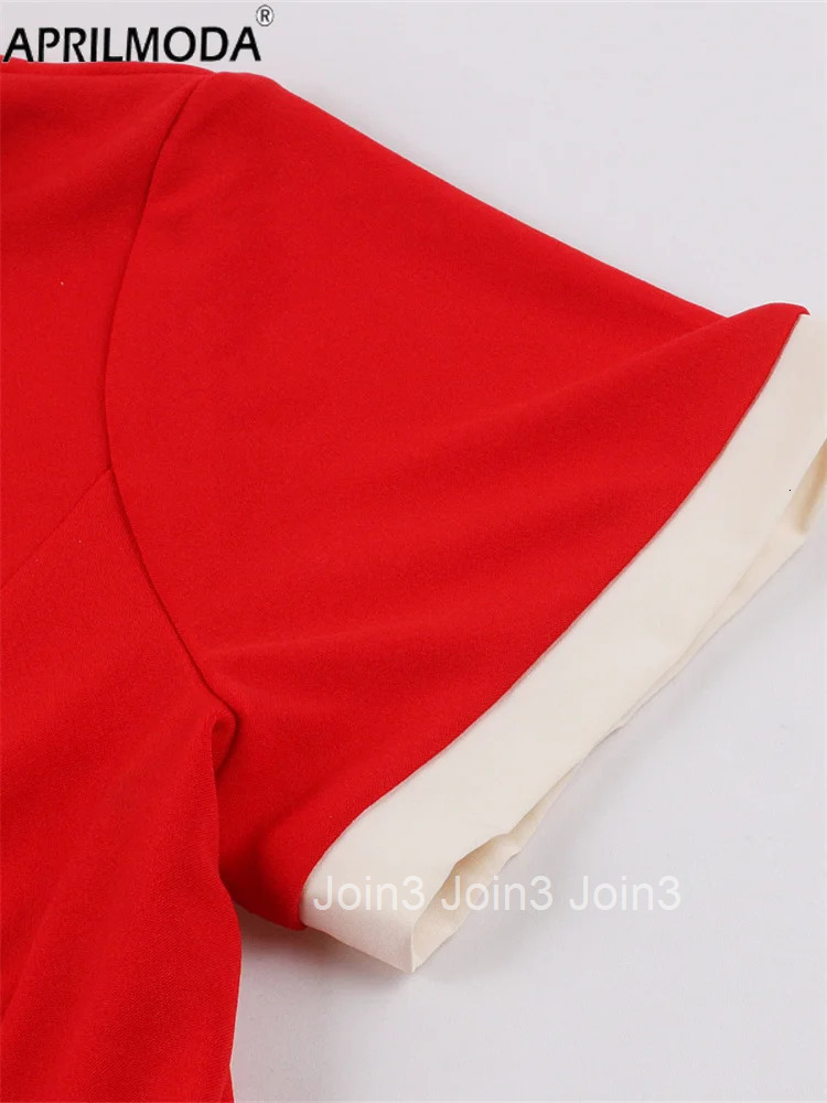 Polka Dot Print Patchwork Vintage Style A Line Swing Flare Dress Short Sleeve Red Pink Black 1950s Summer Holiday Casual Dresses