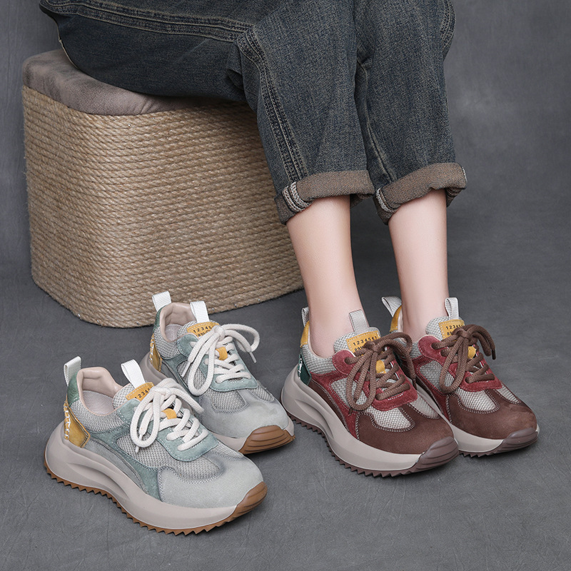 Genuine Leather Thick-Soled Women's Agan 2025 Spring New Comfortable Versatile Dad Mesh Breathable Sports Casual Shoes ddmythur