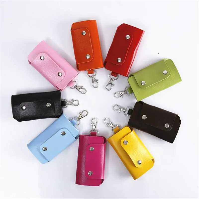 1 PC Portable Leather Housekeeper Keychain Holder Car Keychain Key Holder Bag Case Unisex Wallet Cover Simple Solid Color Storage Bag G250802