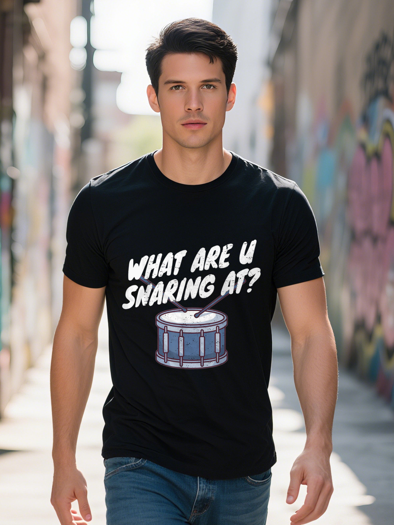 Comfort Fit Men's Funny Drummer T-Shirt What Are You Sharing Snare Drum Graphic Cotton Black Casual Tee for ec87b