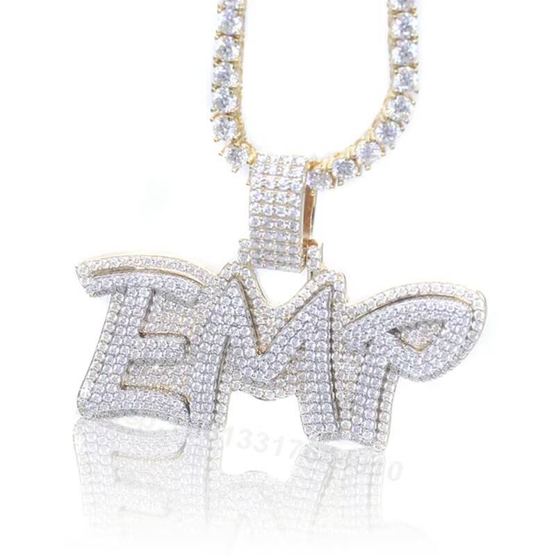 Hip Hop Full Iced Out S925 Two-Tone Moissanite Diamond Letter Customized With Own Pendant Necklace