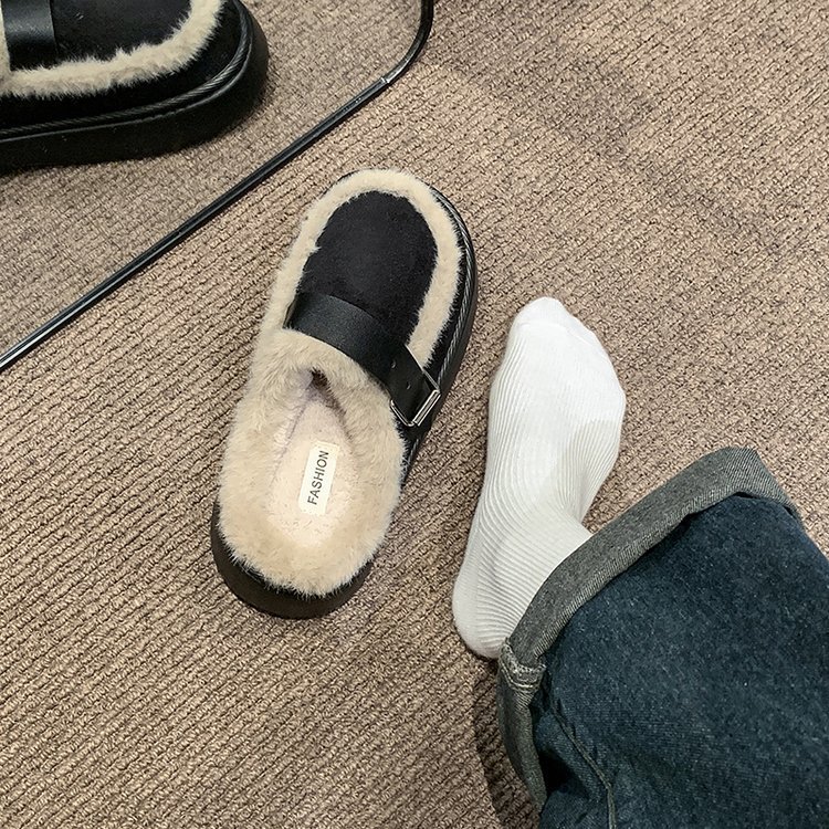 Women's new Autumn and Winter Furry Slippers with Thick Soles Soft Furry Enclosed Toes Popular among Internet Influencers Stylish Cotton Slippers