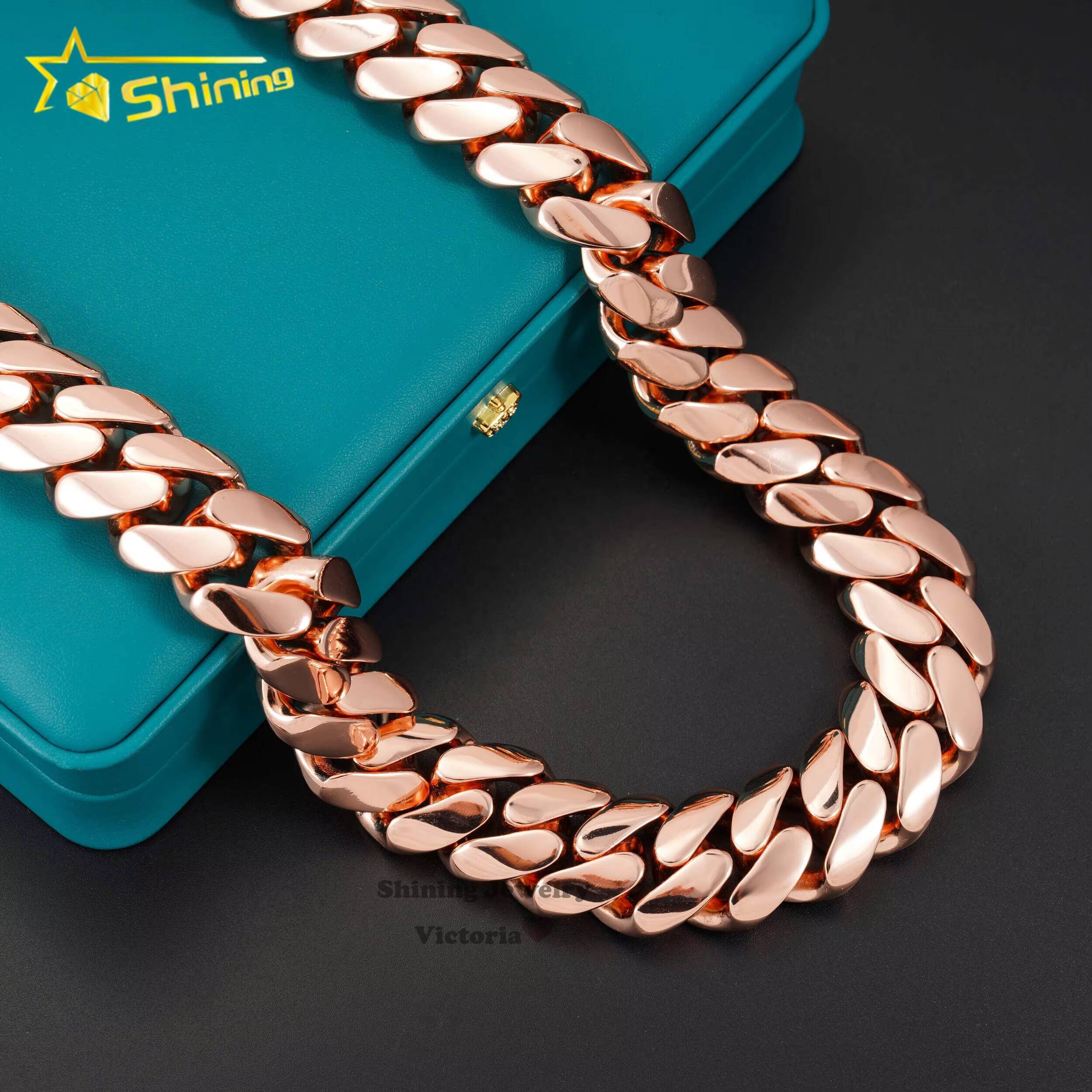 Custom Iced Out Hip Hop Jewelry Heavy Thick Soild 24mm 999 Silver Miami Cuban Chain with Moissanite Lock