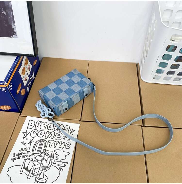 DHessentials Denim Chain Small Square Men Trendy Brand Casual Versatile Fashion Korean Version Box Canvas Single Shoulder Crossbody Bag Women