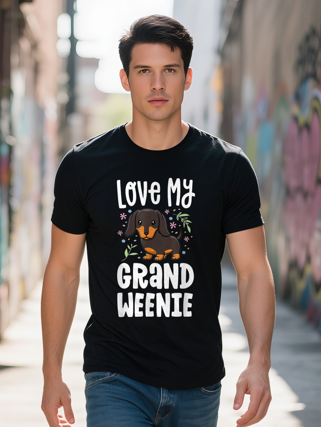 Men s Love My Grand Weenie T-Shirt Cotton Black Casual Short Sleeve with Perfect Design for Grandparents 5c89f 7bdbd