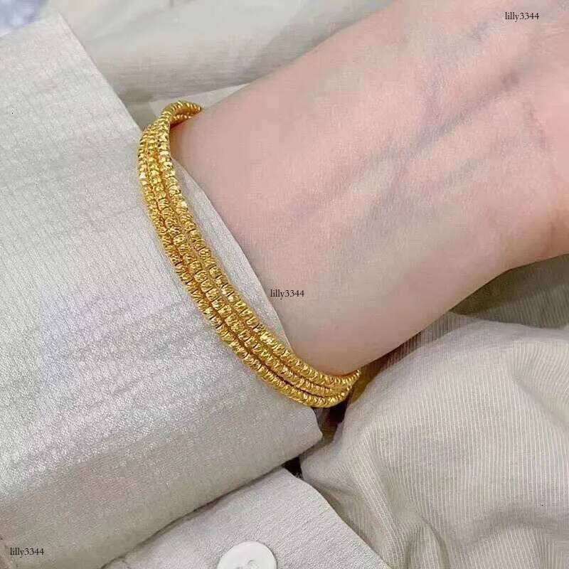 DHCollections Pulseiras & Bangles Copper Gold Multilayer Bouncy Bead Triple Loop Open Stretch Bracelet