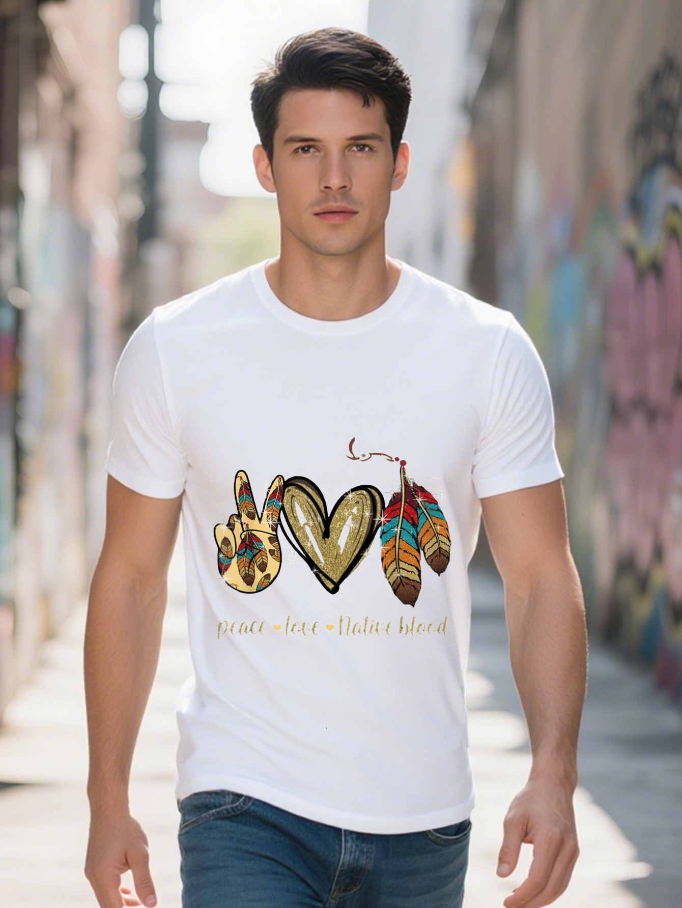 Peace Love Blood Native American T Shirt Cotton G 3e7bf