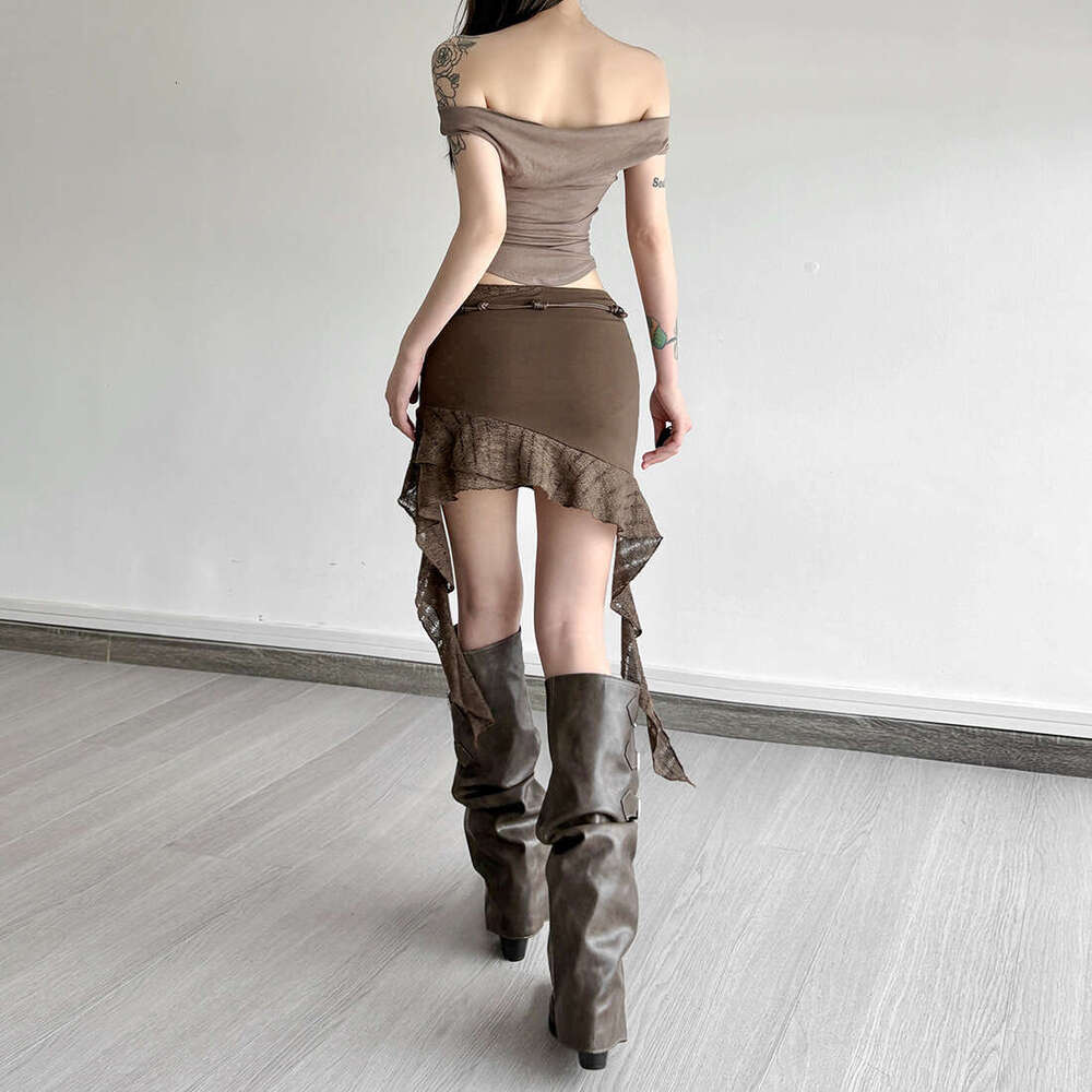 2025 Summer New Irregular Lace Ribbon Slim designer Fit High Waist Versatile Women's Skirt