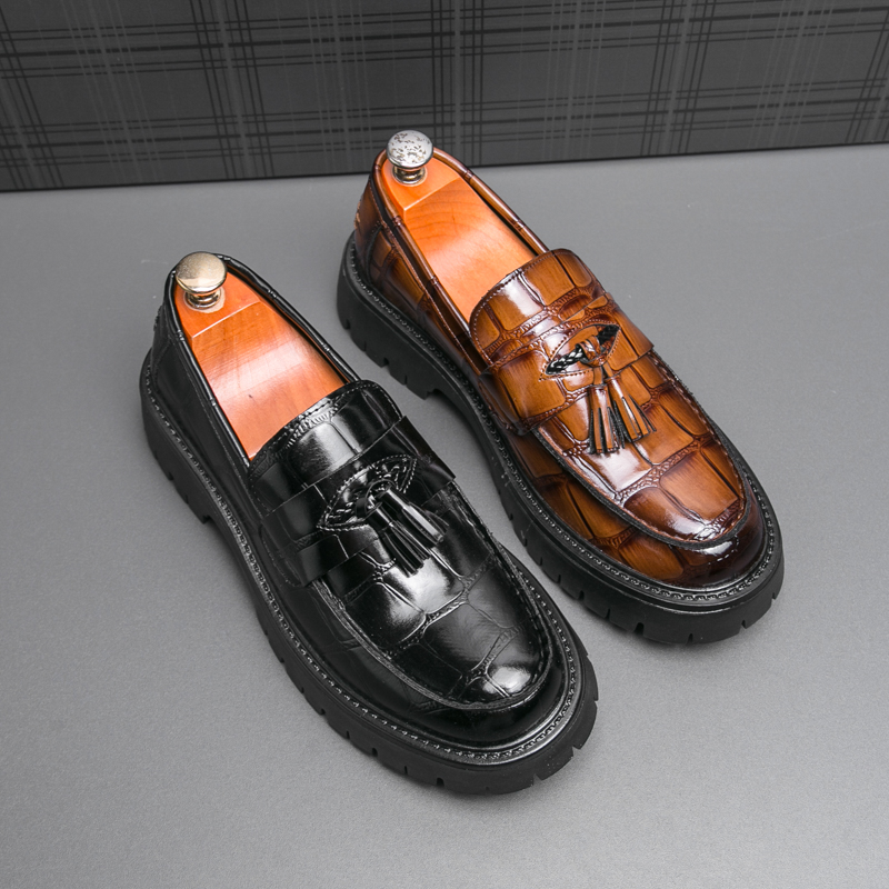 6321- Thick soled Spring and Autumn men's British height increasing trend, one foot on youth workwear and loafers