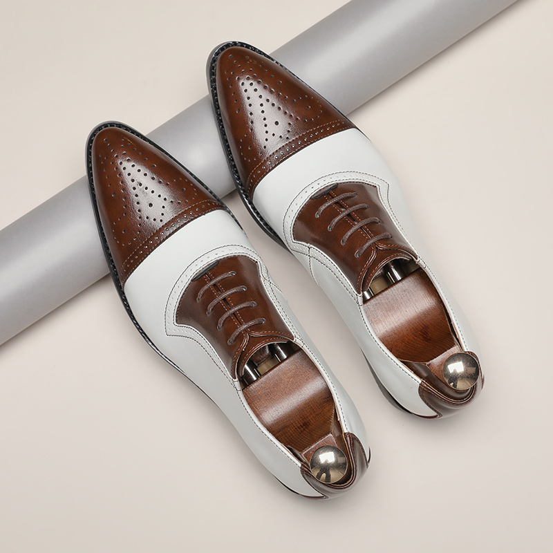 20411 Blok Business Men's Shoes Color blocked Pointed British Leather Shoes Suitable for Office Shoes Wedding Shoes
