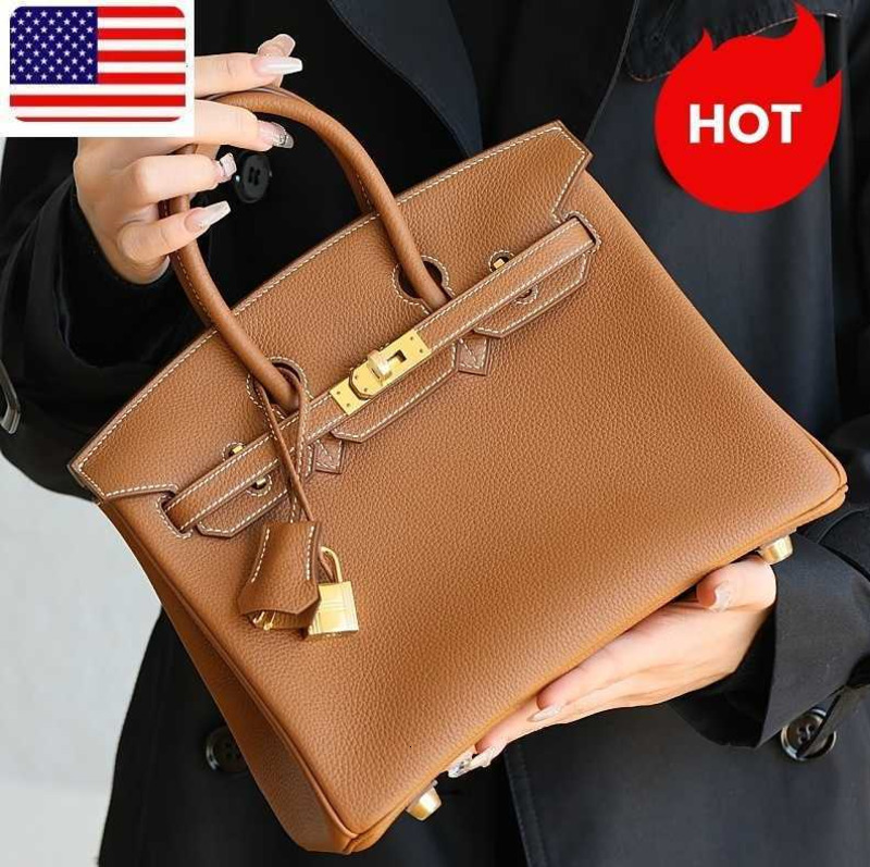 110aa Quality Designer Bag Womens Brown Handbag 25cm Genuine Leather Handmade Lock Inner Zipper Pocket Fashion Shoulder
