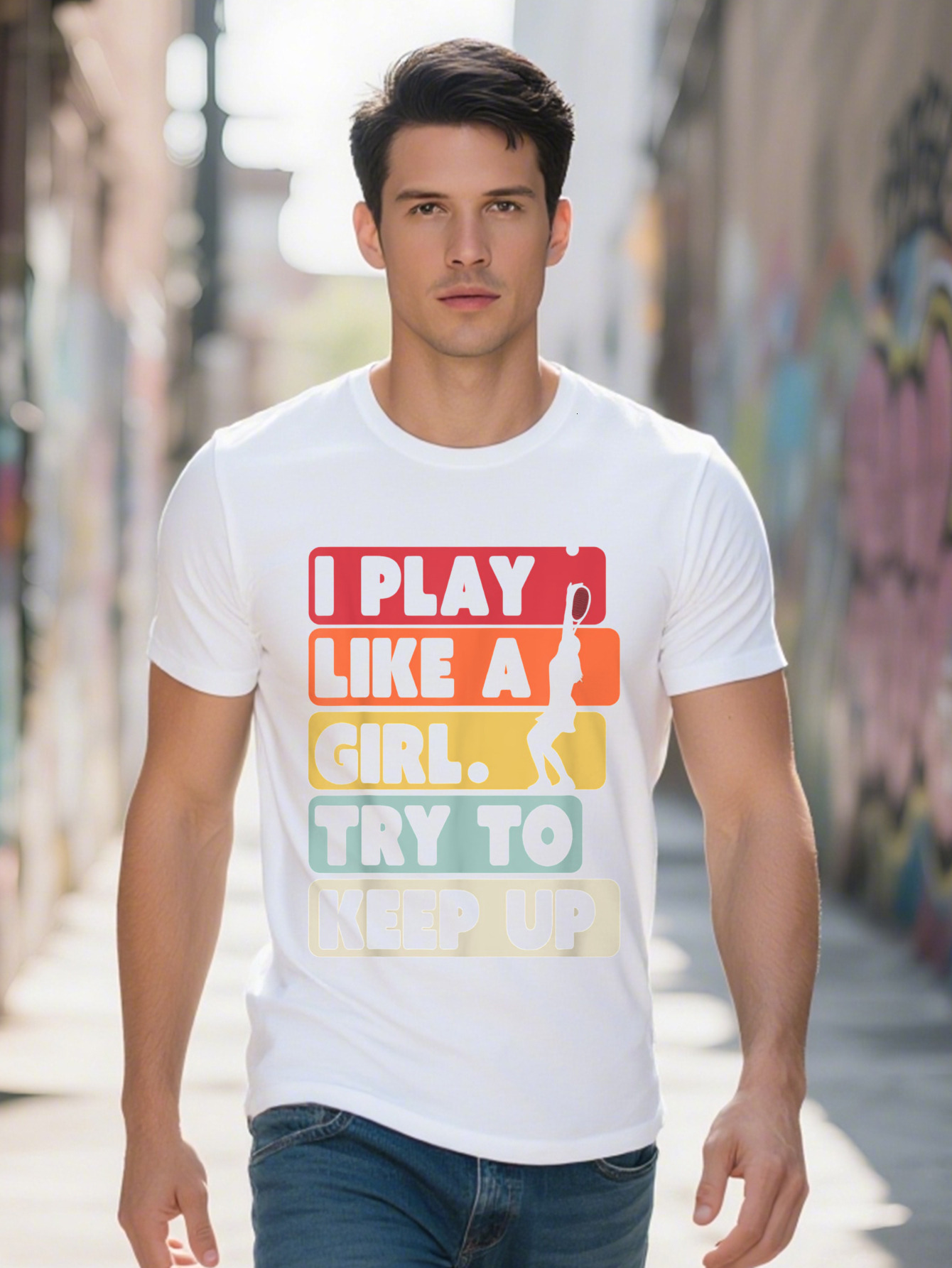 Tennis Shirt Retro Style I Play Like A Girl Try To Keep Up Cotton T-Shirt 87813