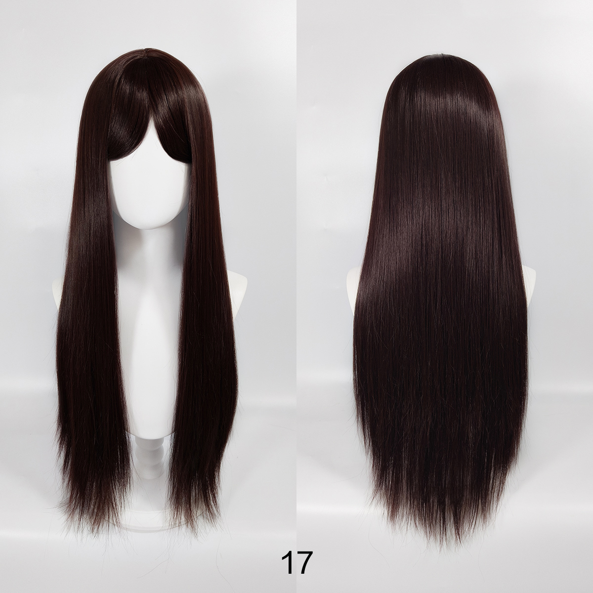 Fashionable dark brown long straight hair wig. Natural face contouring, air-style bangs. Multi-purpose cosplay wig.